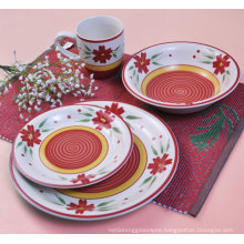 Haonai hanpainted ceramic dinner set,16 pieces dinner set, service for 4 flat plate, soup plate,rice plate and mug for dinning